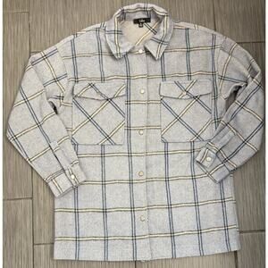 Lulu's Keep It Cool Plaid Wool Blend Shacket Jacket Shirt Size Medium Blue